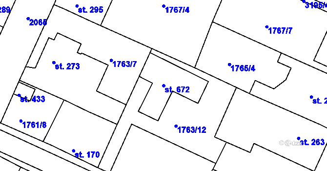 Parcela st. 672 v KÚ Staňkov-město, Katastrální mapa