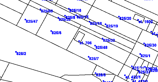 Parcela st. 706 v KÚ Staňkov-město, Katastrální mapa