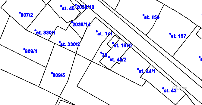 Parcela st. 38 v KÚ Staňkov-město, Katastrální mapa