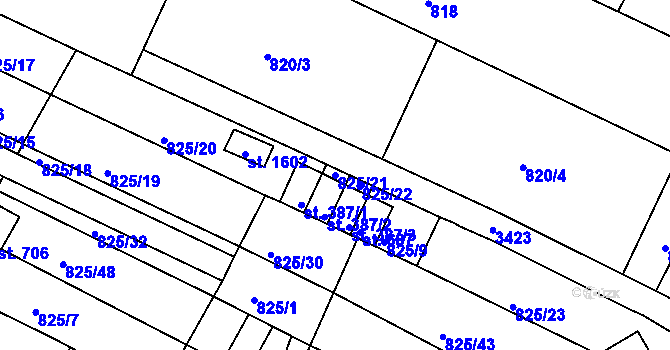 Parcela st. 825/21 v KÚ Staňkov-město, Katastrální mapa