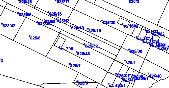 Parcela st. 825/32 v KÚ Staňkov-město, Katastrální mapa