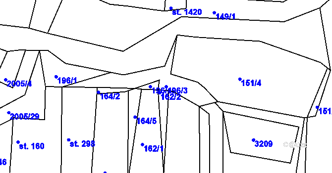 Parcela st. 196/3 v KÚ Staňkov-město, Katastrální mapa