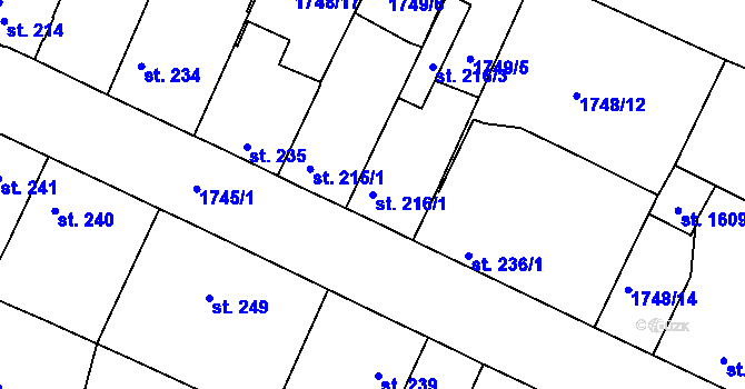 Parcela st. 216/1 v KÚ Staňkov-město, Katastrální mapa