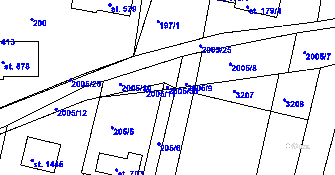 Parcela st. 2005/33 v KÚ Staňkov-město, Katastrální mapa