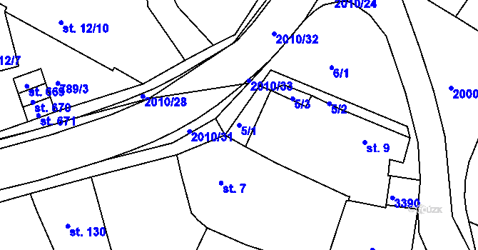 Parcela st. 5/1 v KÚ Staňkov-město, Katastrální mapa