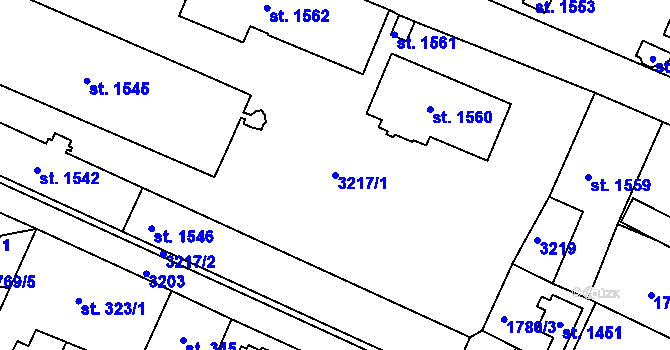 Parcela st. 3217/1 v KÚ Staňkov-město, Katastrální mapa