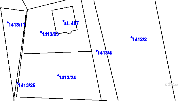 Parcela st. 1413/4 v KÚ Staňkovice u Žatce, Katastrální mapa