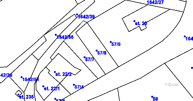 Parcela st. 57/8 v KÚ Stanovice, Katastrální mapa