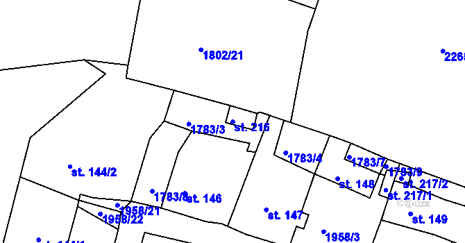 Parcela st. 216 v KÚ Stanovice, Katastrální mapa