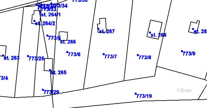 Parcela st. 773/7 v KÚ Stanovice, Katastrální mapa