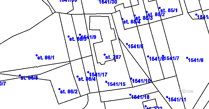 Parcela st. 287 v KÚ Stanovice, Katastrální mapa