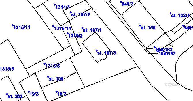 Parcela st. 107/3 v KÚ Stanovice, Katastrální mapa