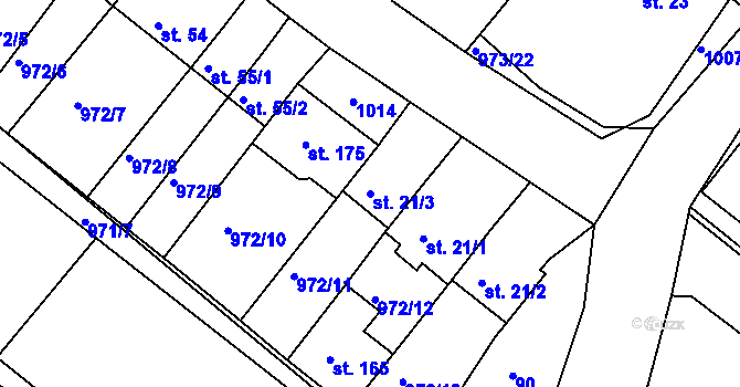 Parcela st. 21/3 v KÚ Stanoviště na Moravě, Katastrální mapa