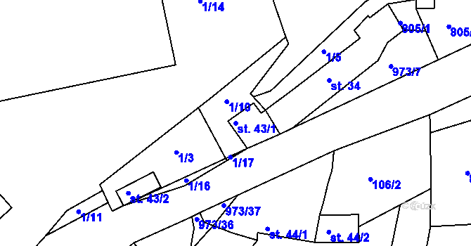 Parcela st. 43/1 v KÚ Stanoviště na Moravě, Katastrální mapa