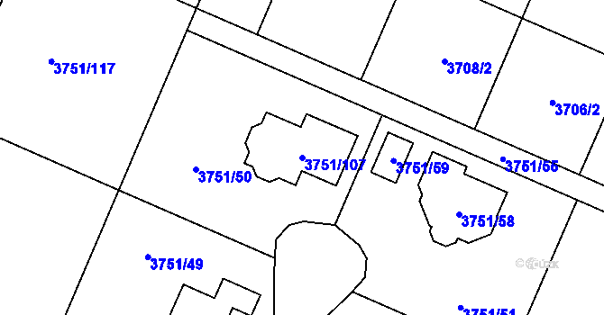 Parcela st. 3751/107 v KÚ Stará Bělá, Katastrální mapa