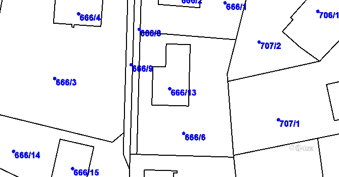 Parcela st. 666/13 v KÚ Stará Bělá, Katastrální mapa