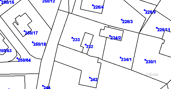 Parcela st. 232 v KÚ Stará Bělá, Katastrální mapa