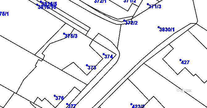 Parcela st. 374 v KÚ Stará Bělá, Katastrální mapa