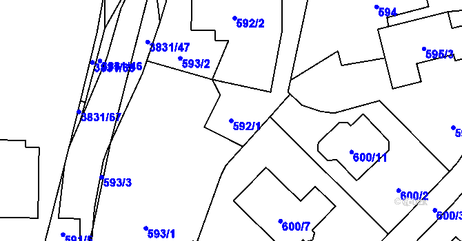 Parcela st. 592/1 v KÚ Stará Bělá, Katastrální mapa