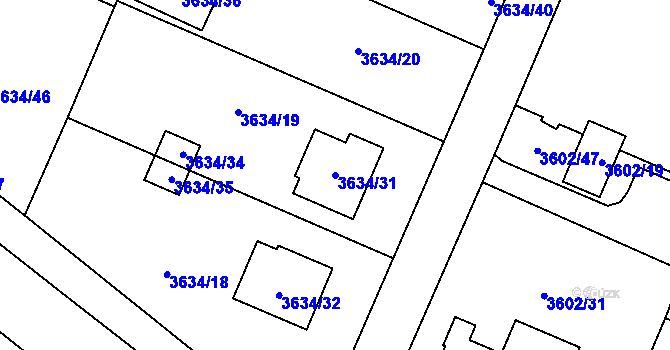 Parcela st. 3634/31 v KÚ Stará Bělá, Katastrální mapa