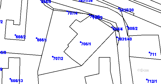 Parcela st. 706/1 v KÚ Stará Bělá, Katastrální mapa