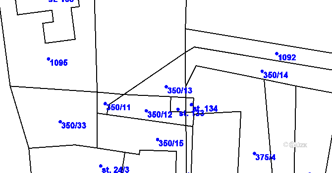 Parcela st. 350/13 v KÚ Stará Hlína, Katastrální mapa