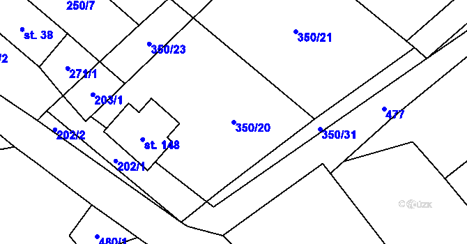 Parcela st. 350/20 v KÚ Stará Hlína, Katastrální mapa