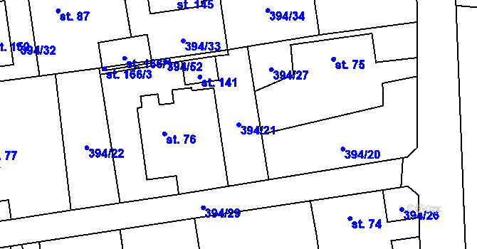 Parcela st. 394/21 v KÚ Stará Hlína, Katastrální mapa