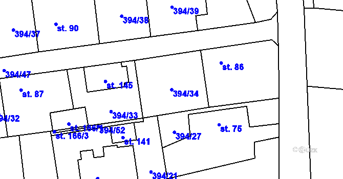 Parcela st. 394/34 v KÚ Stará Hlína, Katastrální mapa