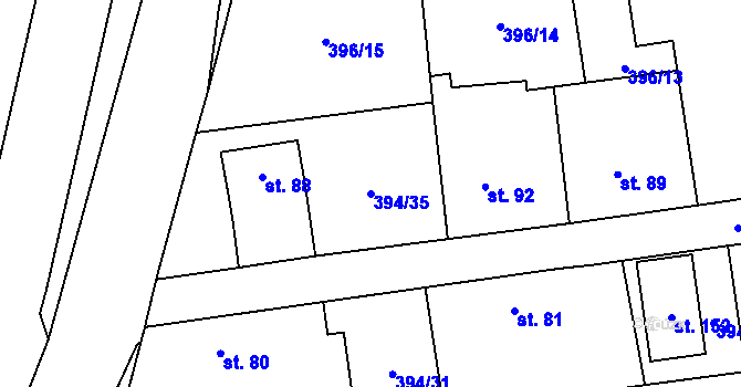 Parcela st. 394/35 v KÚ Stará Hlína, Katastrální mapa