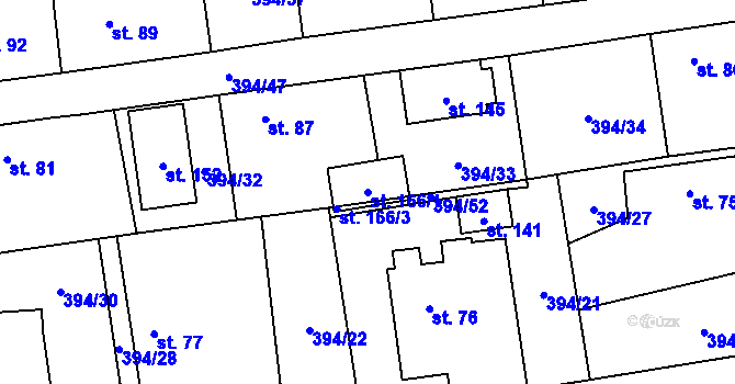 Parcela st. 166/1 v KÚ Stará Hlína, Katastrální mapa