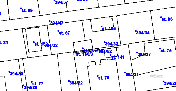 Parcela st. 166/2 v KÚ Stará Hlína, Katastrální mapa