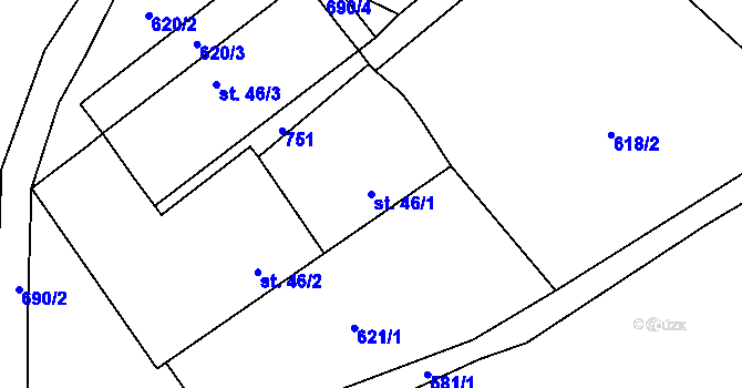 Parcela st. 46/1 v KÚ Holičky u Staré Hlíny, Katastrální mapa