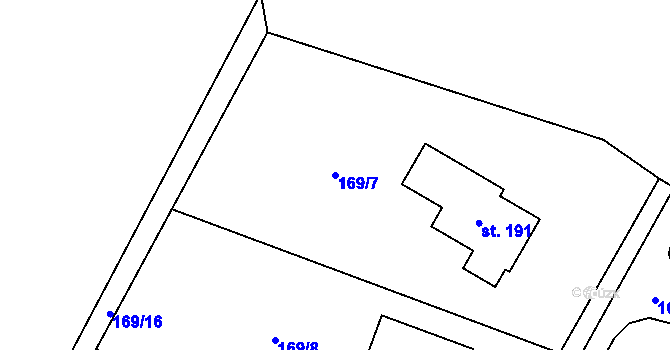 Parcela st. 169/7 v KÚ Holičky u Staré Hlíny, Katastrální mapa