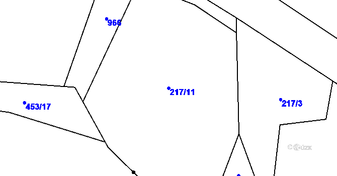 Parcela st. 217/11 v KÚ Stará Huť, Katastrální mapa