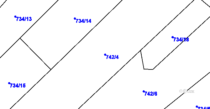 Parcela st. 742/4 v KÚ Stará Huť, Katastrální mapa