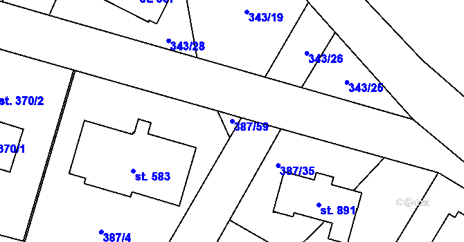 Parcela st. 387/59 v KÚ Stará Huť, Katastrální mapa