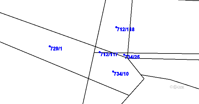 Parcela st. 712/117 v KÚ Stará Huť, Katastrální mapa