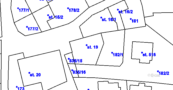 Parcela st. 19 v KÚ Stará Huť, Katastrální mapa