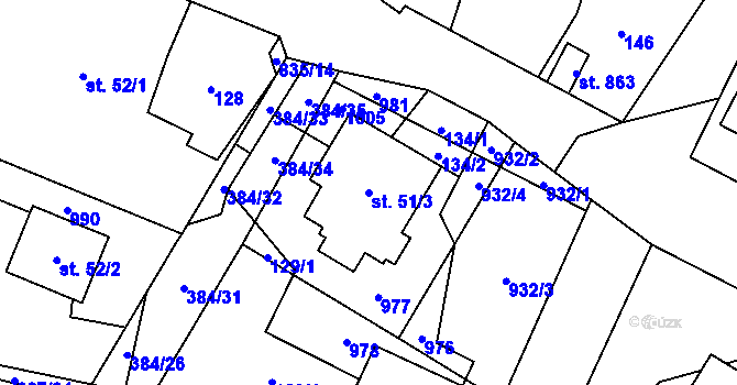 Parcela st. 51/3 v KÚ Stará Huť, Katastrální mapa