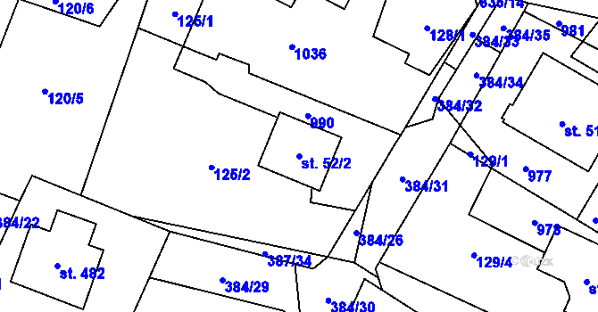 Parcela st. 52/2 v KÚ Stará Huť, Katastrální mapa