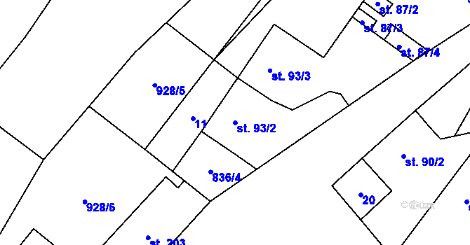 Parcela st. 93/2 v KÚ Stará Huť, Katastrální mapa