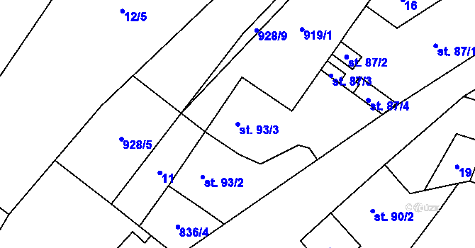 Parcela st. 93/3 v KÚ Stará Huť, Katastrální mapa