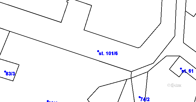Parcela st. 101/6 v KÚ Stará Huť, Katastrální mapa