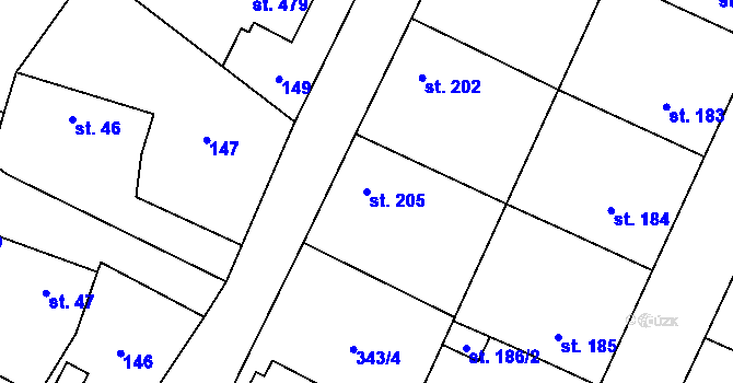 Parcela st. 205 v KÚ Stará Huť, Katastrální mapa