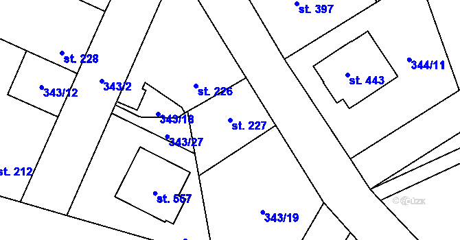 Parcela st. 227 v KÚ Stará Huť, Katastrální mapa
