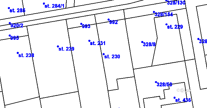 Parcela st. 230 v KÚ Stará Huť, Katastrální mapa