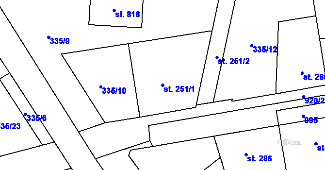 Parcela st. 251/1 v KÚ Stará Huť, Katastrální mapa