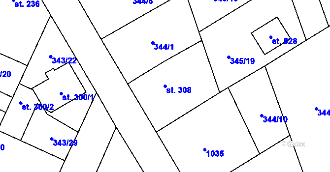 Parcela st. 308 v KÚ Stará Huť, Katastrální mapa