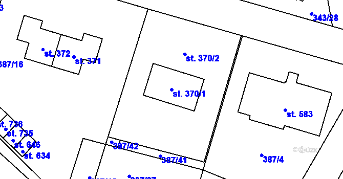 Parcela st. 370/1 v KÚ Stará Huť, Katastrální mapa